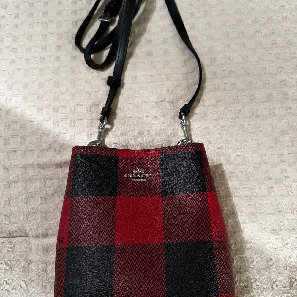 Coach Red and Black Checkered Crossbody Bag